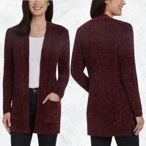 Matty M. Red Cable Knit Ribbed Velvety Soft Open Front Sweater Cardigain